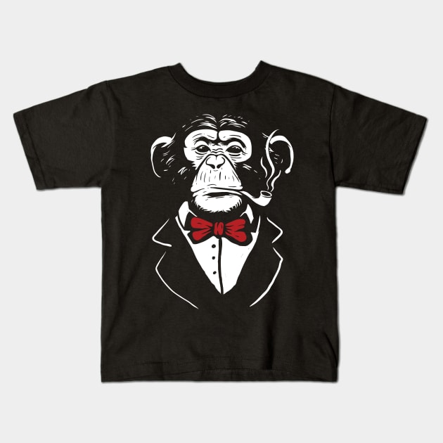 Gentleman monkey with bow tie smoking pipe Kids T-Shirt by ShirtDigger